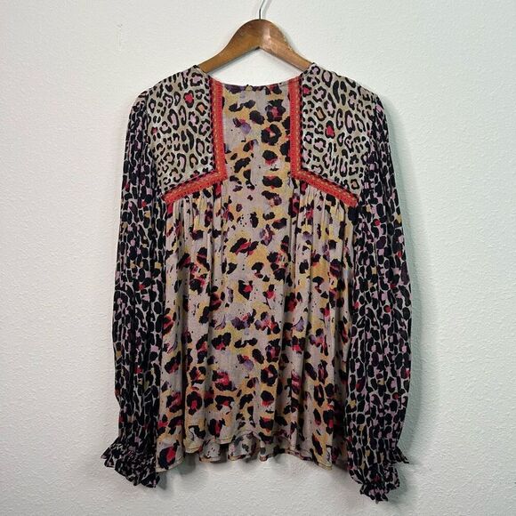 Blink London Joelle Leopard Peasant Blouse Multicolor Women’s Size M - Picture 1 of 15